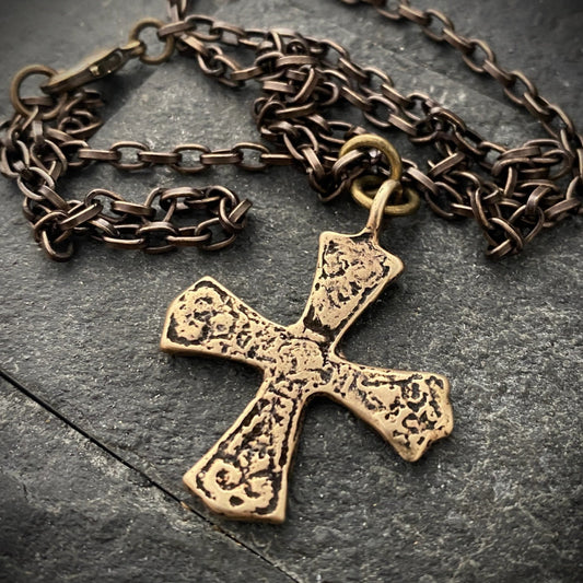 Mens cross medieval cross solid bronze