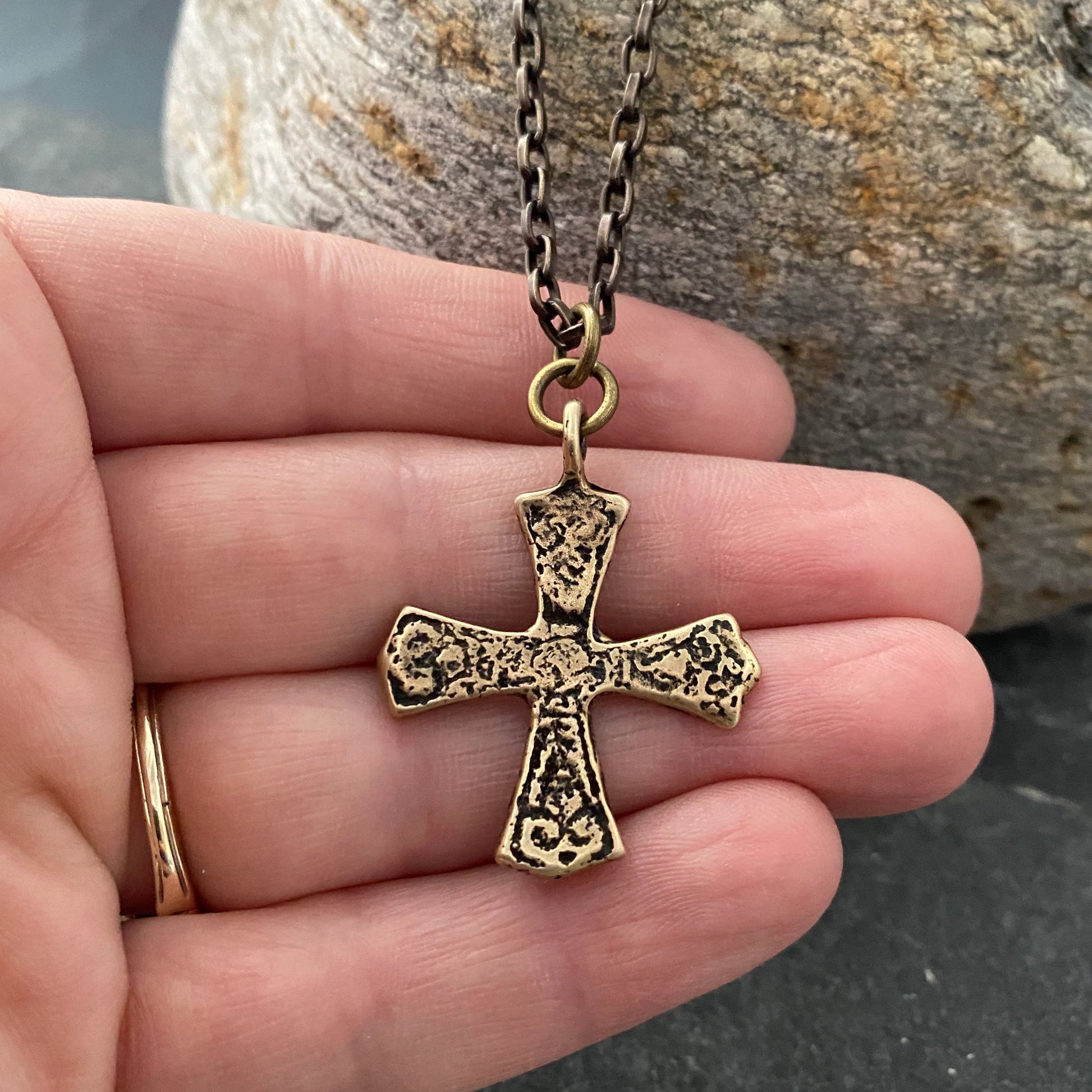 Mens medieval cross solid bronze