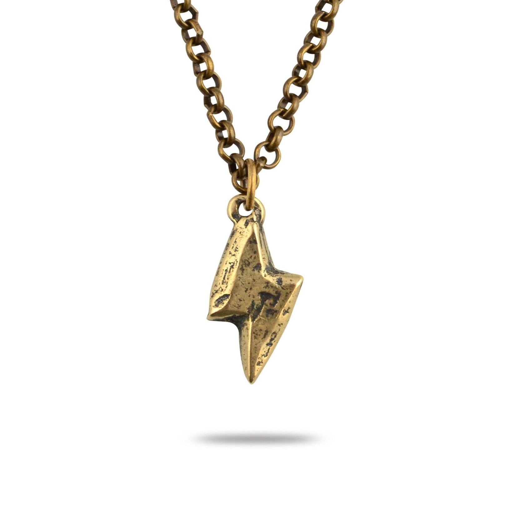 hand-formed bronze lightning bolt necklace