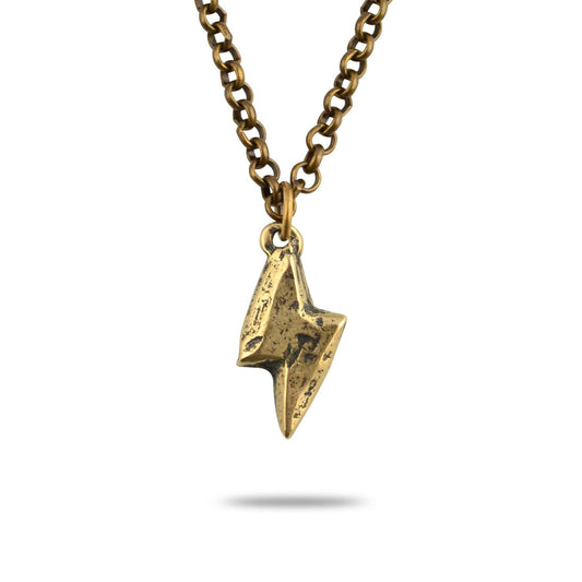 hand-formed bronze lightning bolt necklace
