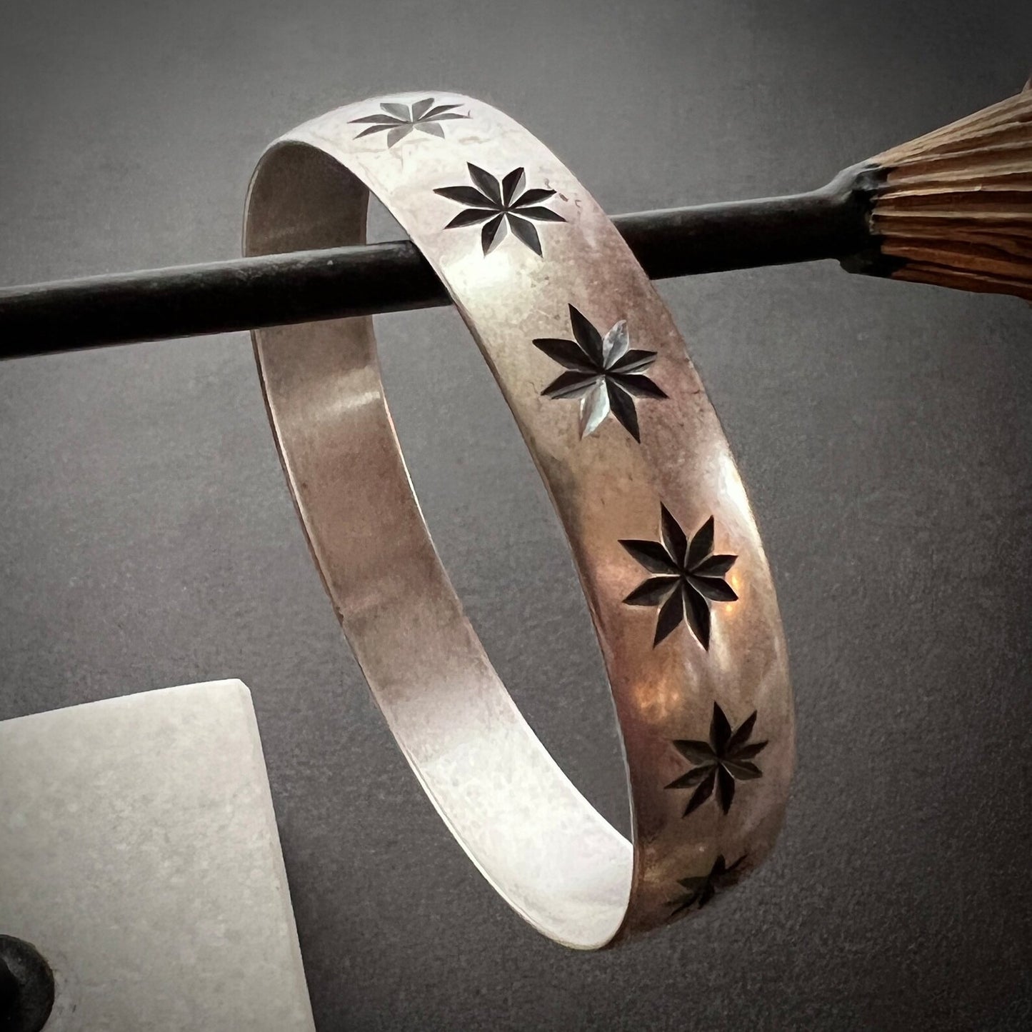Silver Star Bangle, Large Wide Bracelet, JohnnyGirl Jewelry, B-0004