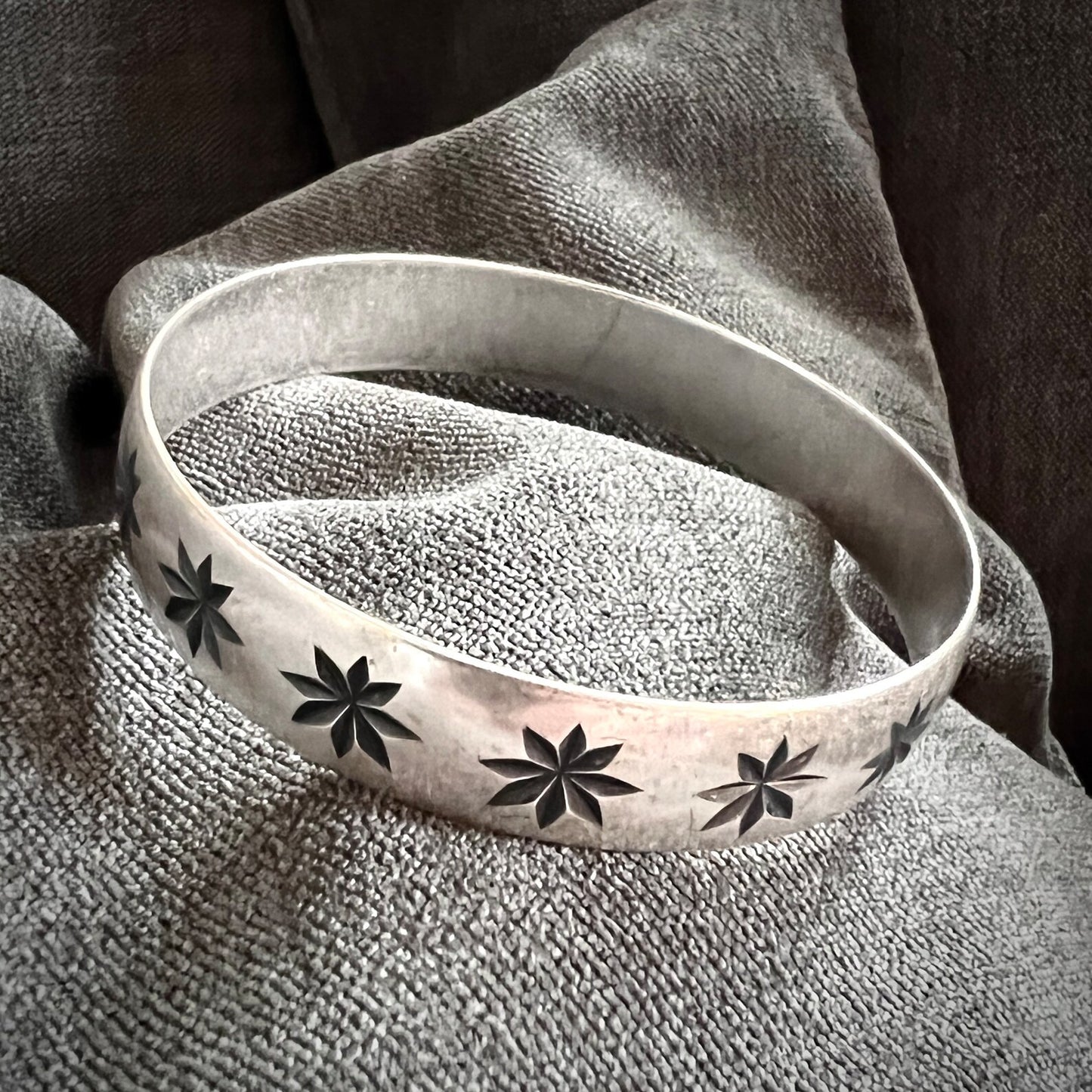 Silver Star Bangle, Large Wide Bracelet, JohnnyGirl Jewelry, B-0004