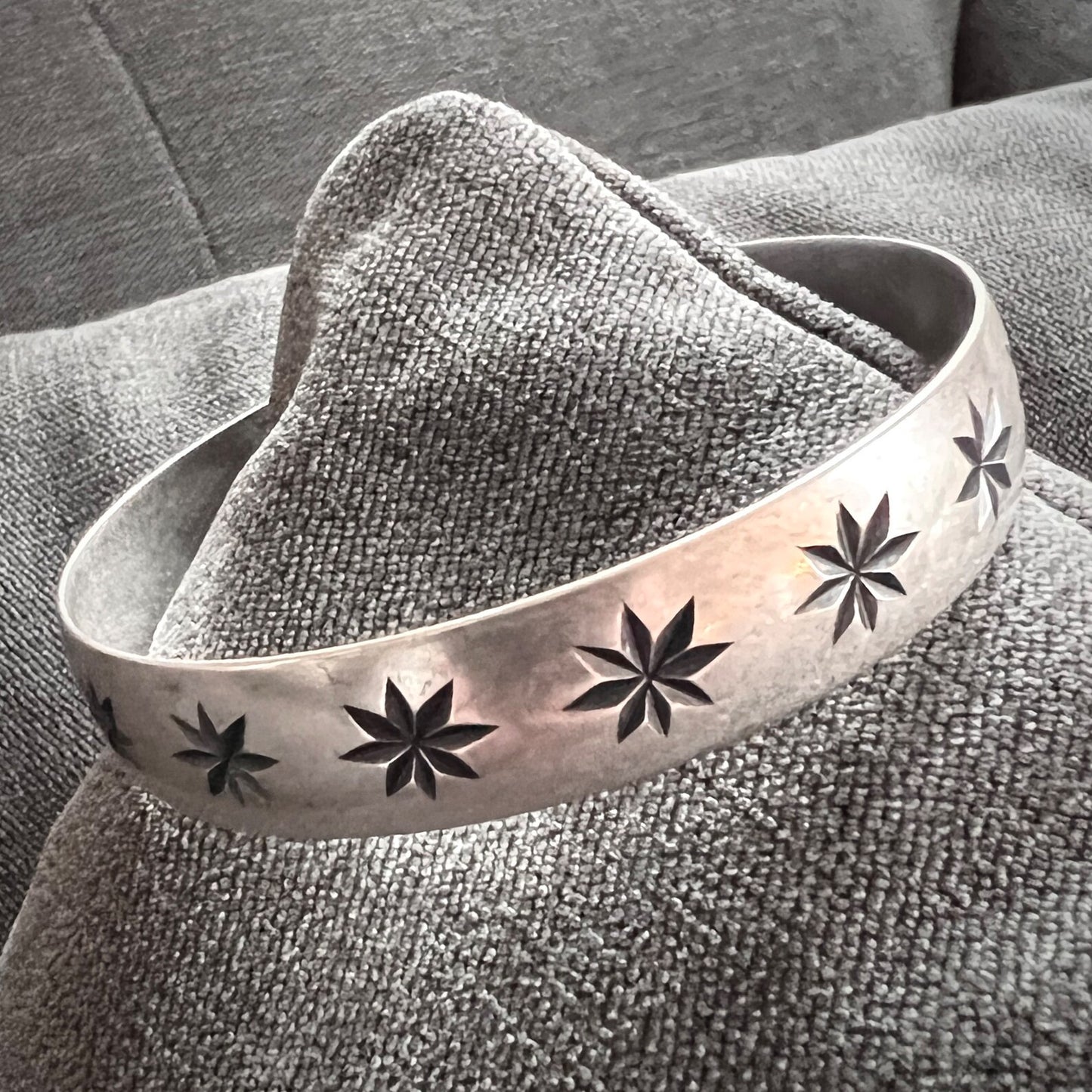Silver Star Bangle, Large Wide Bracelet, JohnnyGirl Jewelry, B-0004