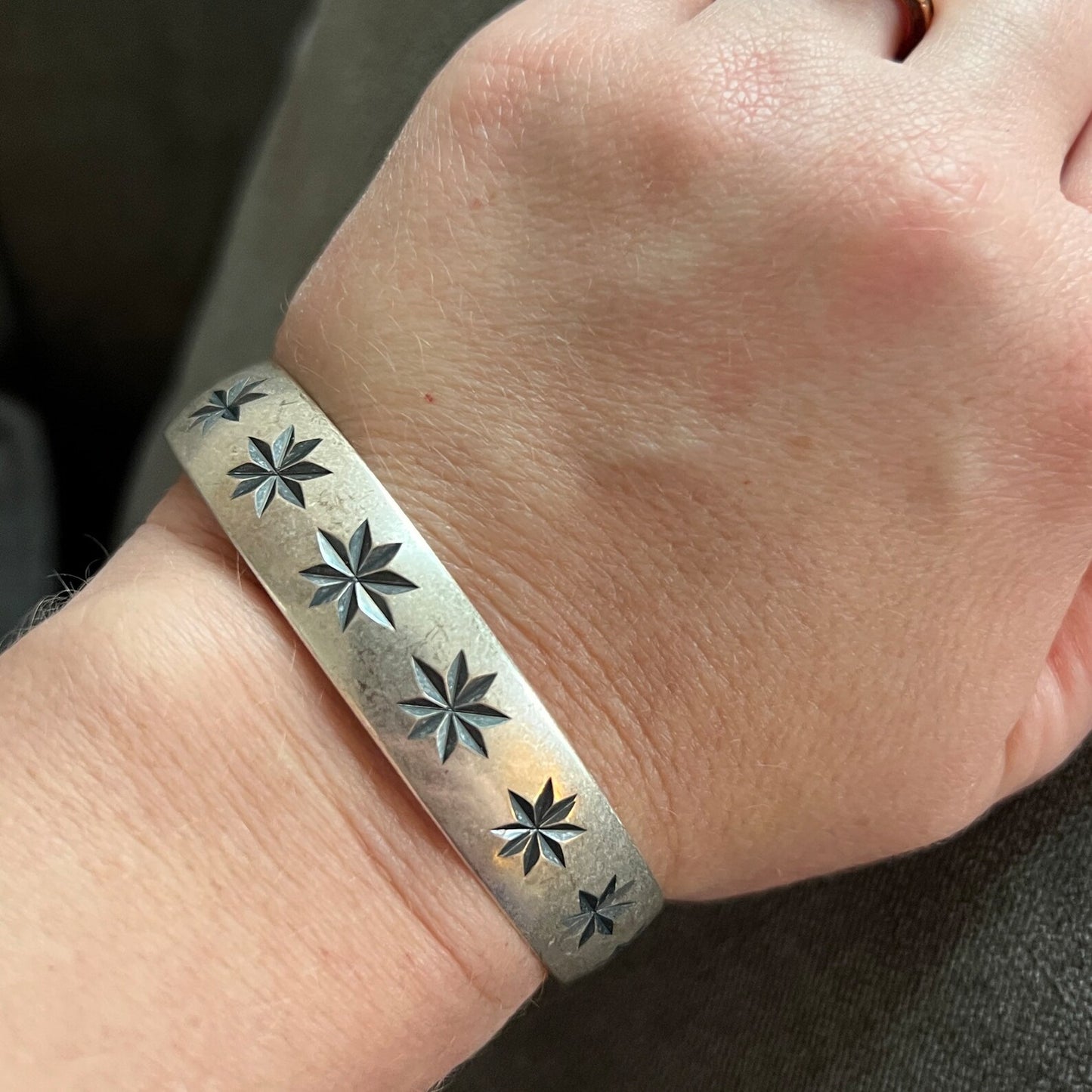 Silver Star Bangle, Large Wide Bracelet, JohnnyGirl Jewelry, B-0004