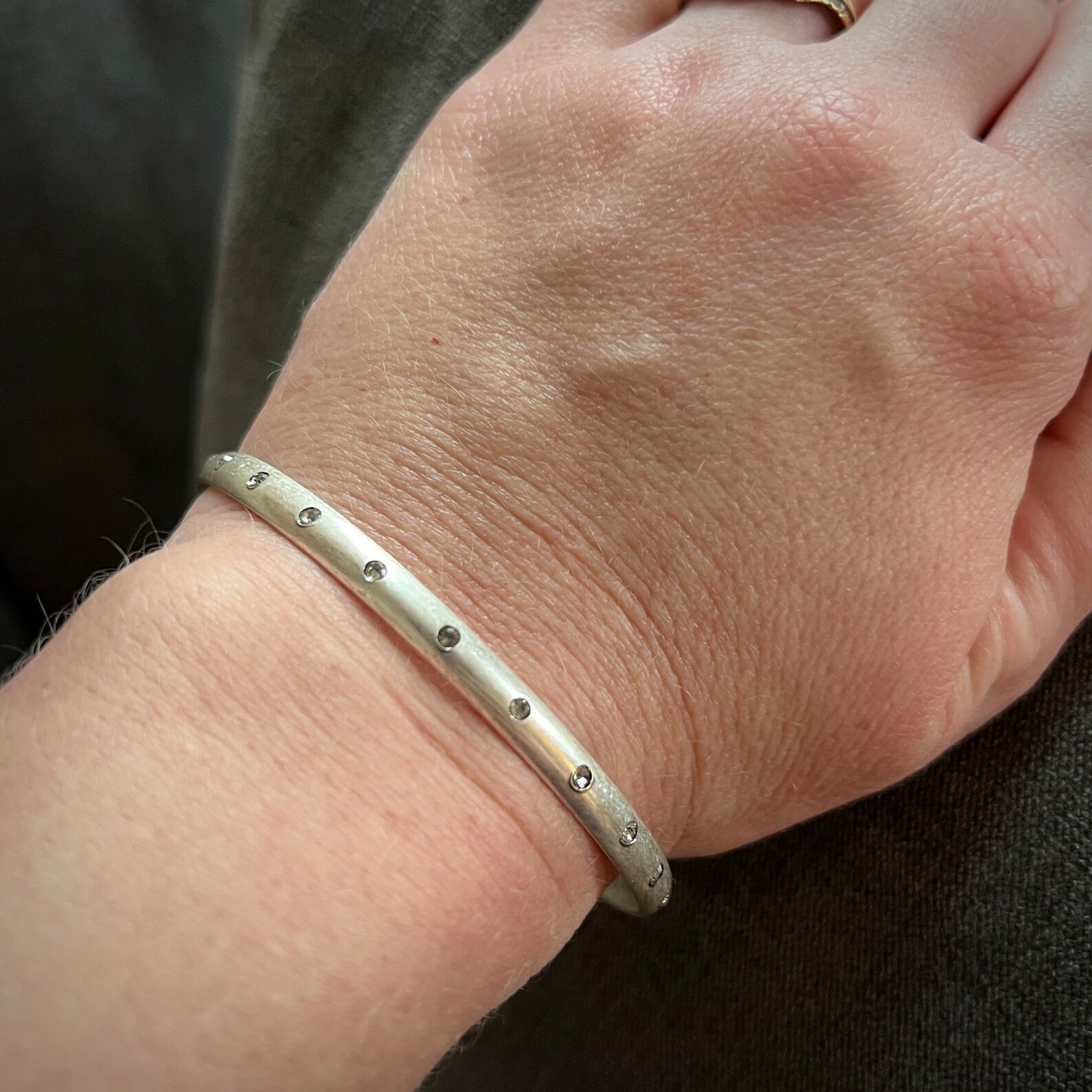 Silver Rhinestone Bangle, Sparkly Swarovski Crystal Bracelet, JohnnyGirl Jewelry