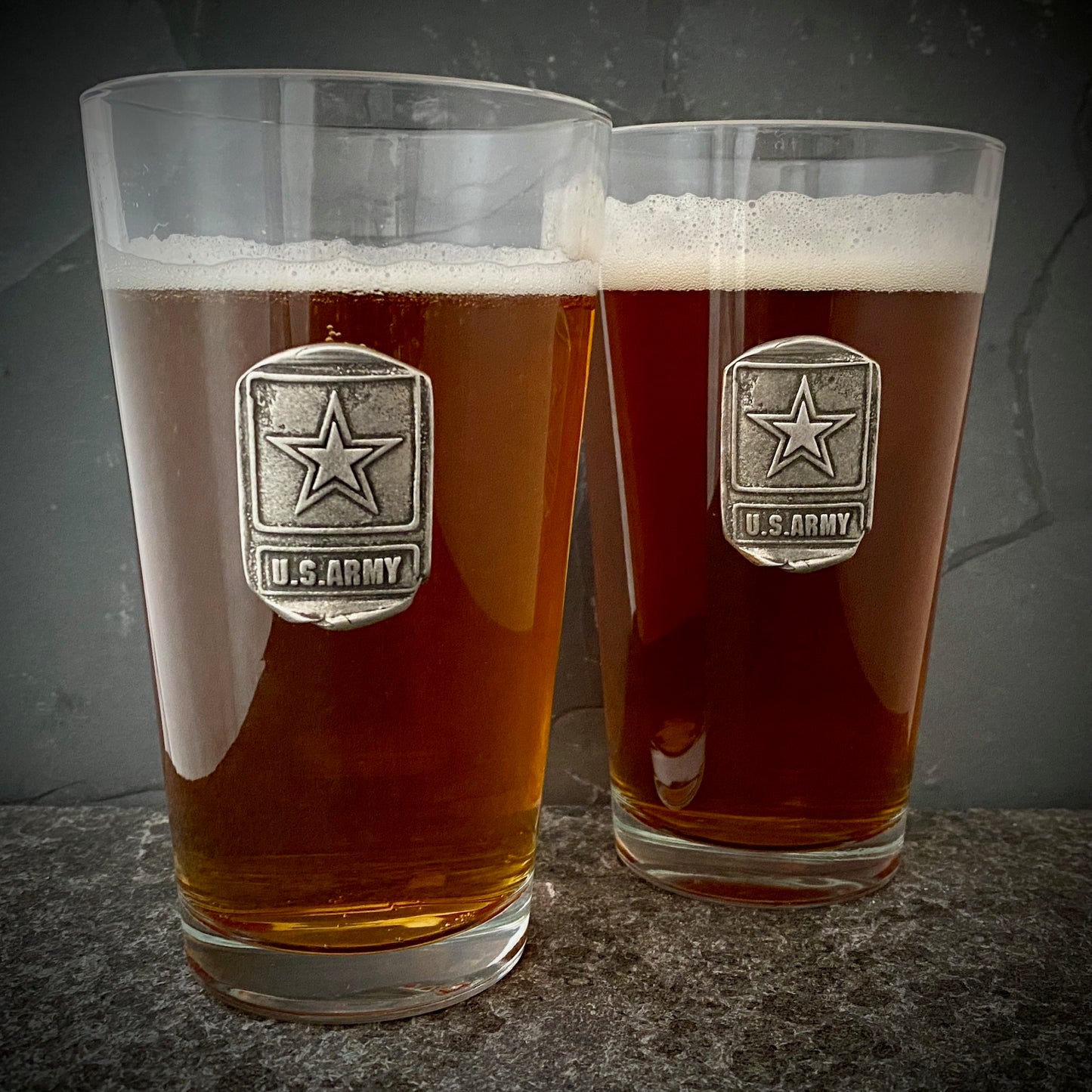 Custom Set of U.S. Army Beer Glasses, Military Emblem, Army, American Pint Beer Glasses BW-014
