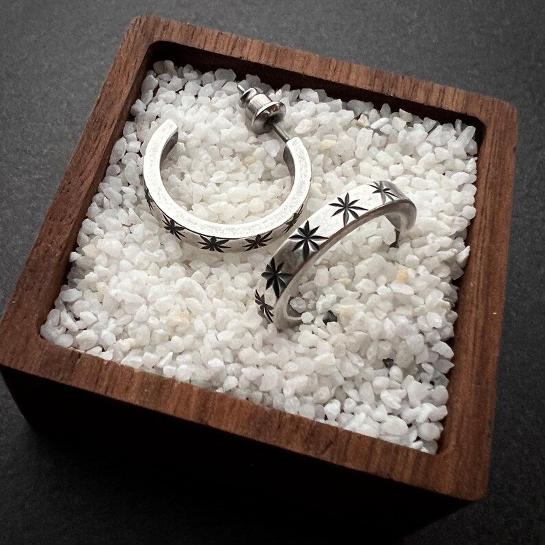 Silver Star Post Earrings, Half Hoop, Simple Everyday Studs, JohnnyGirl Jewelry