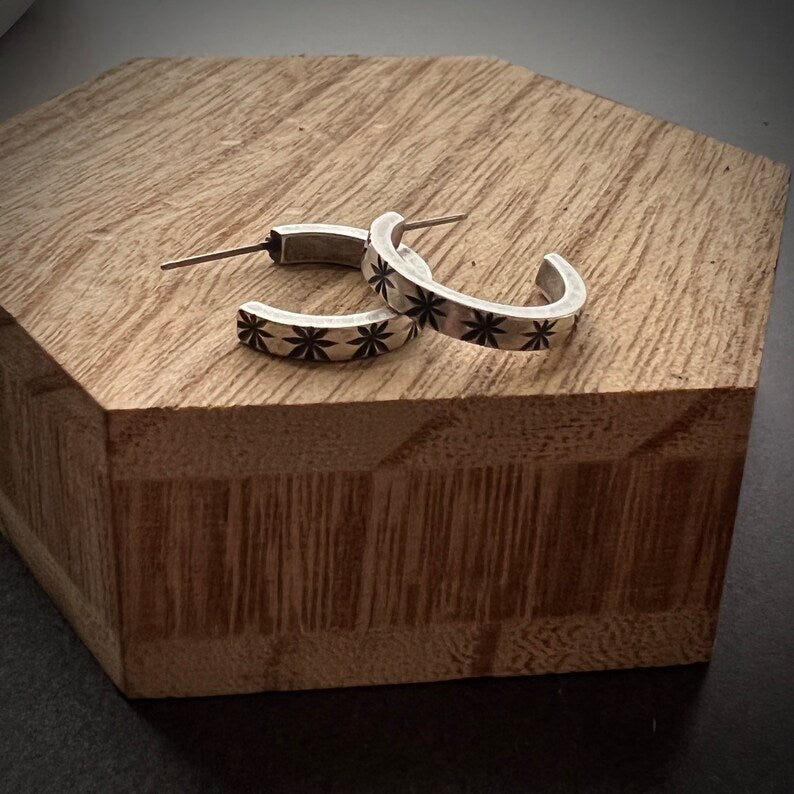 Silver Star Post Earrings, Half Hoop, Simple Everyday Studs, JohnnyGirl Jewelry