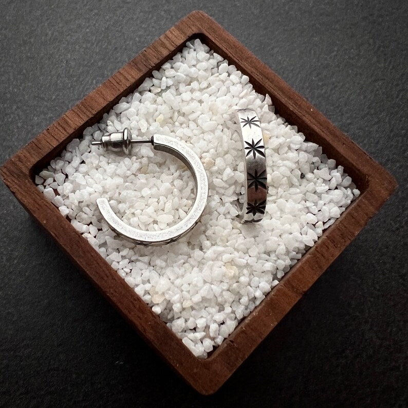 Silver Star Post Earrings, Half Hoop, Simple Everyday Studs, JohnnyGirl Jewelry