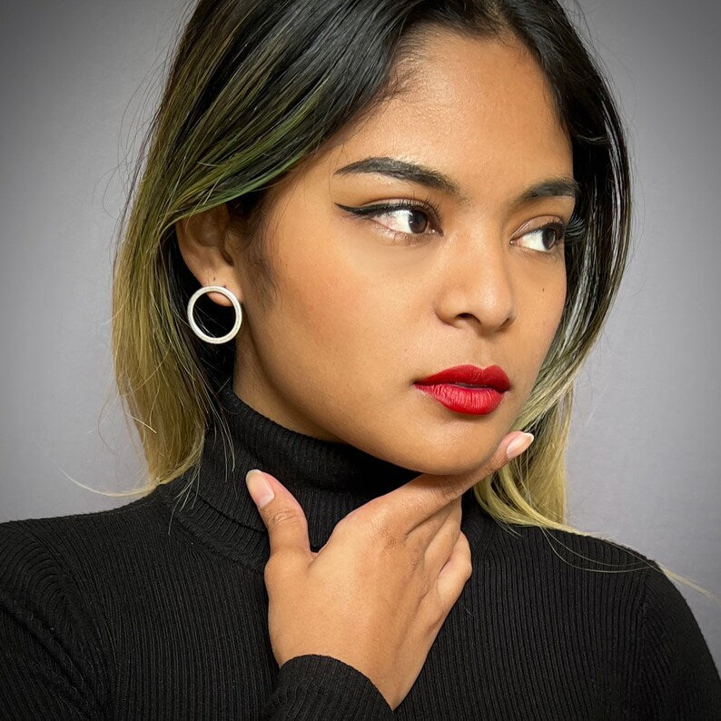 Silver Circle Post Earrings, Hoop, Large Studs, Simple Everyday Jewelry, JohnnyGirl