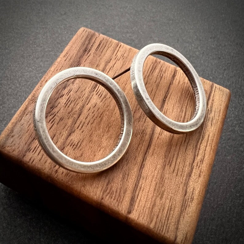 Silver Circle Post Earrings, Hoop, Large Studs, Simple Everyday Jewelry, JohnnyGirl