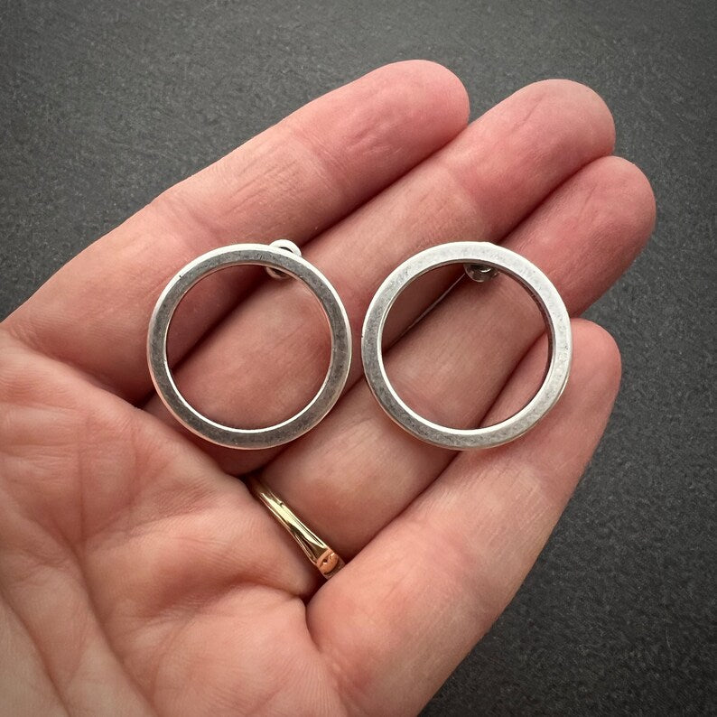 Silver Circle Post Earrings, Hoop, Large Studs, Simple Everyday Jewelry, JohnnyGirl