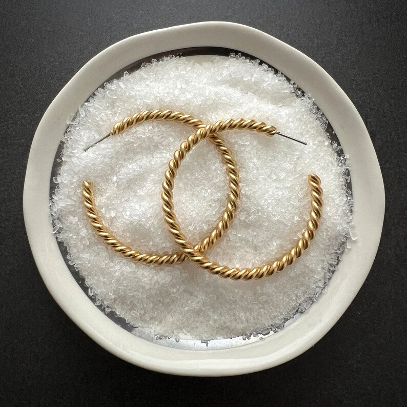Vintage Large Gold Hoop Earrings, Simple Twisted Everyday Statement Earrings, JohnnyGirl