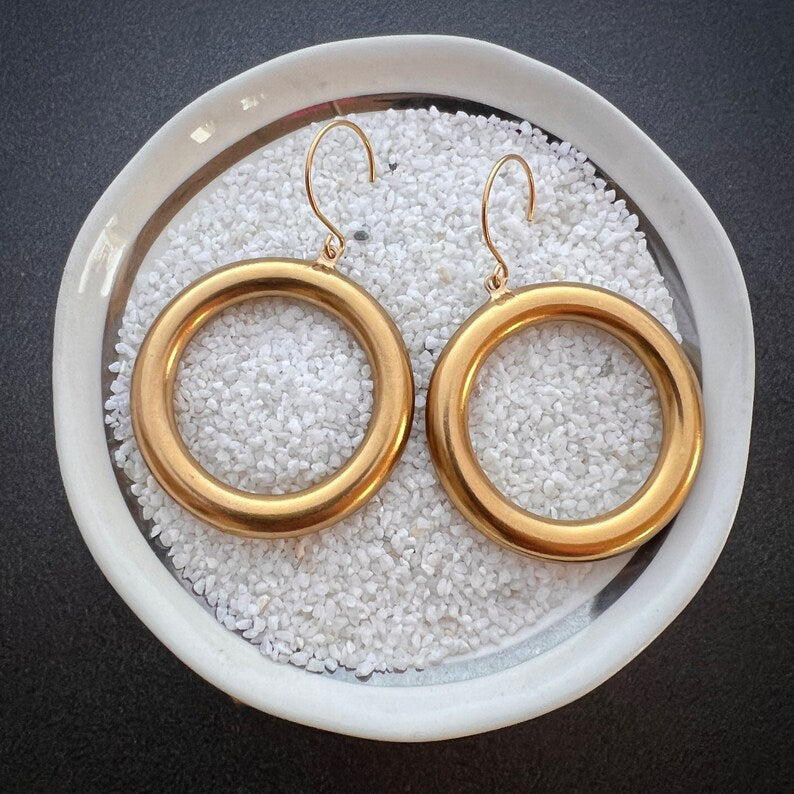 Vintage 80's, 90's Large Gold Hoop Dangle Earrings, JohnnyGirl