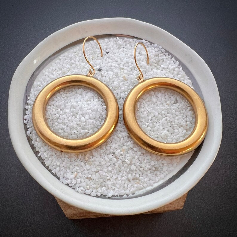 Vintage 80's, 90's Large Gold Hoop Dangle Earrings, JohnnyGirl