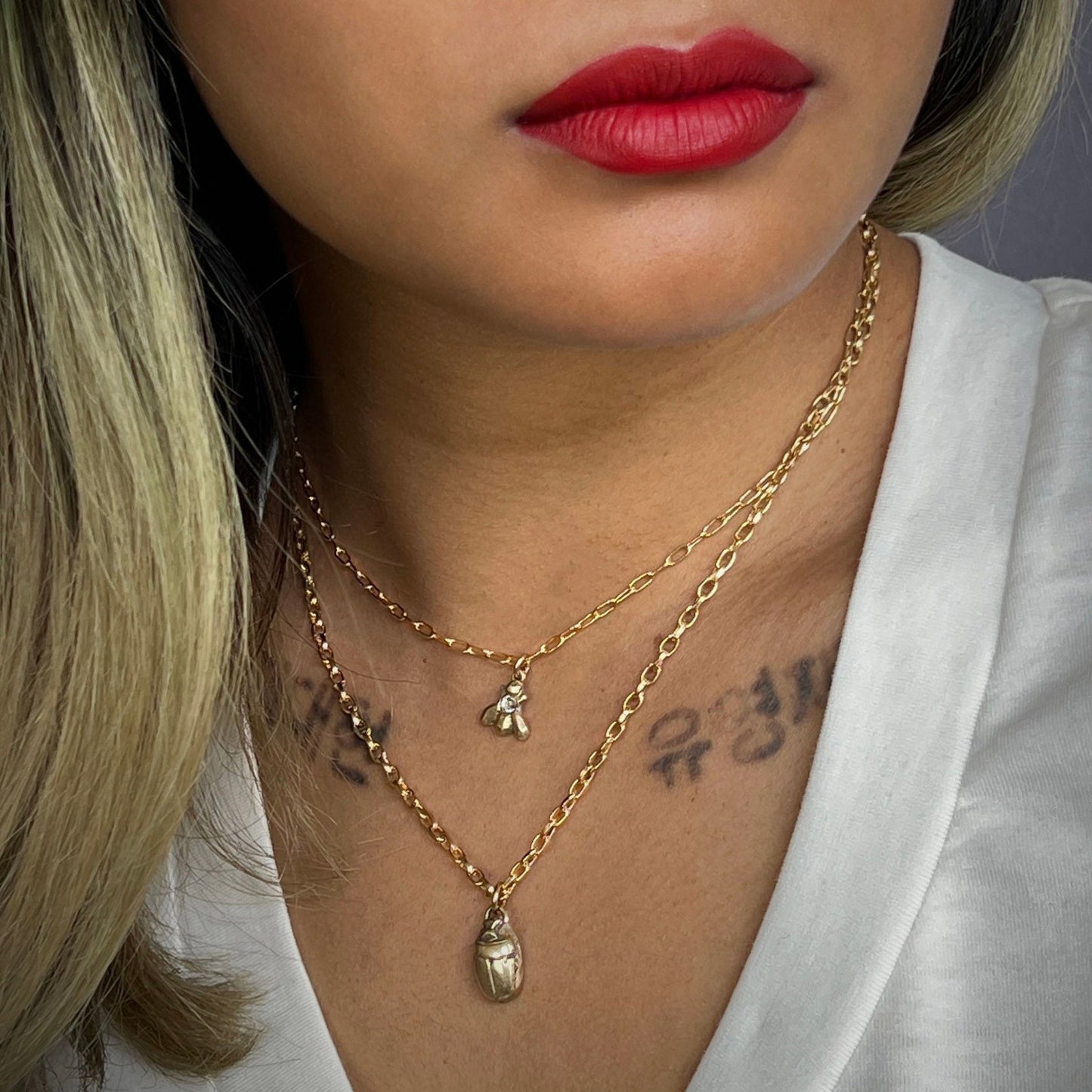 Scarab Beetle Gold Necklace, Minimal Brass Jewelry, Women's 16, 17, 18 inch, JohnnyGirl, GBR-001