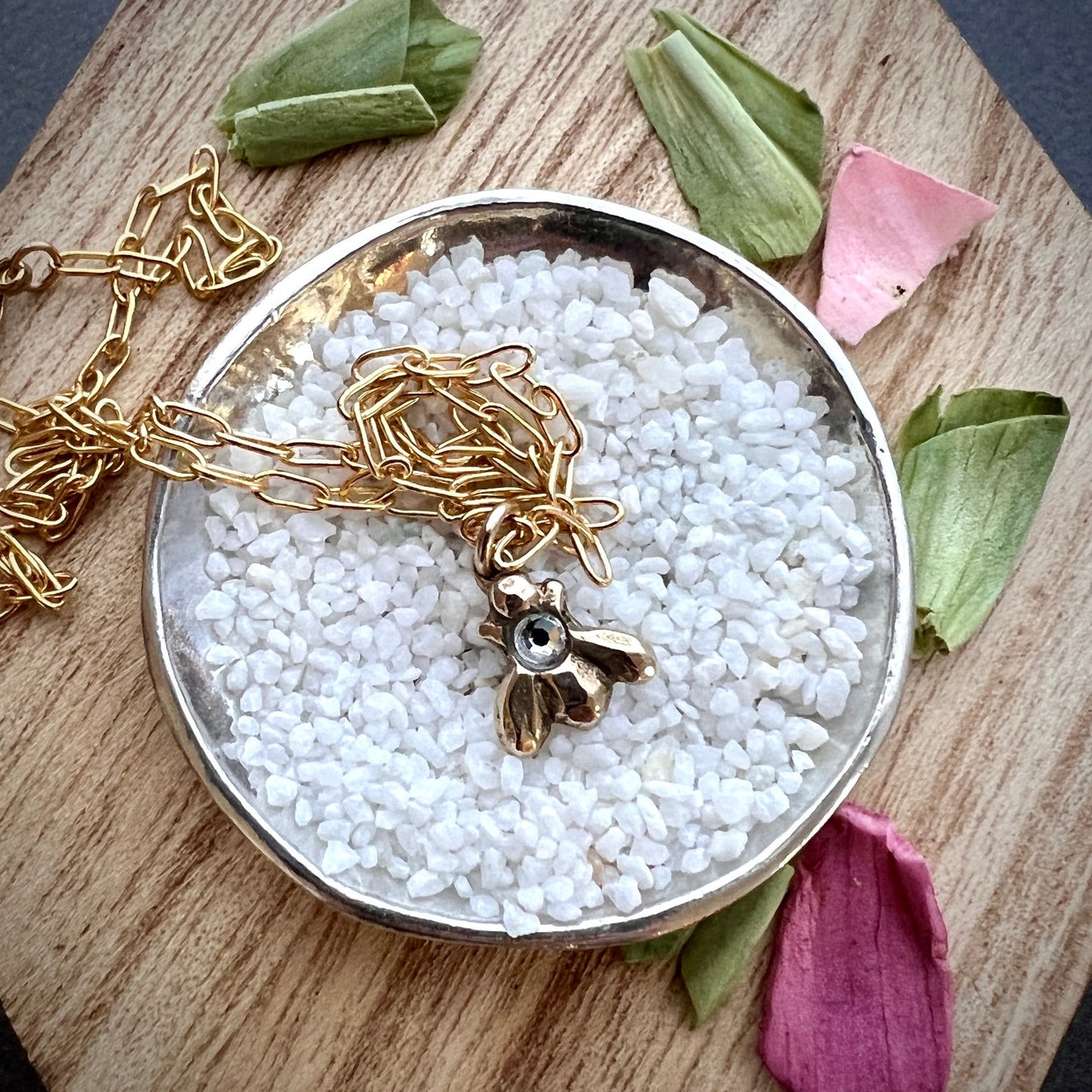 Tiny Bee Gold Necklace with Rhinestone, Minimal Brass Jewelry, Women's Girl Necklace, 15, 16, 17 inch Necklace, GBR-002
