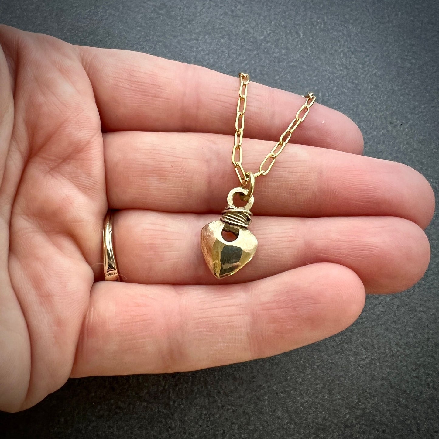Simple Gold Puffy Heart Necklace, Minimal Brass Jewelry, Women's Girl Necklace, 15, 16, 17 inch Necklace, GBR-003