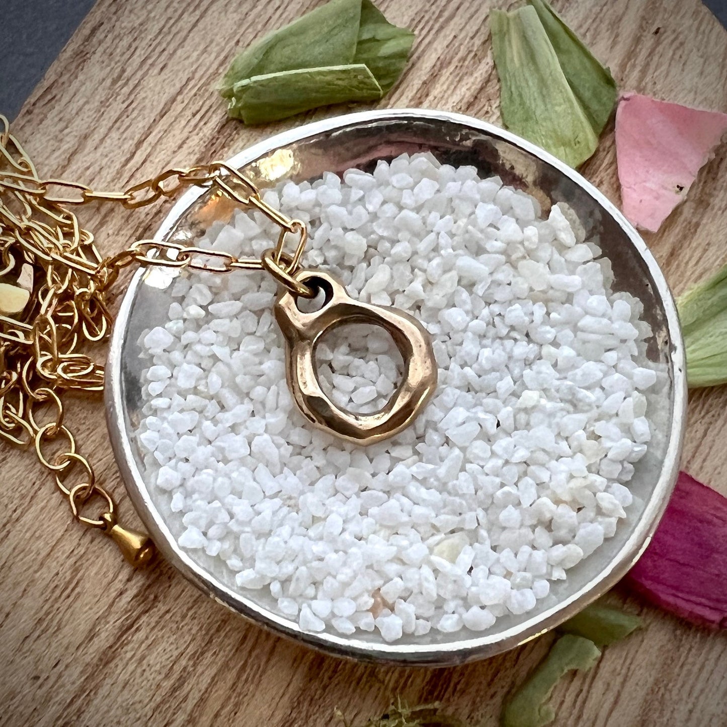 Small Gold Eternity Circle Necklace, Abstract, Organic Minimal Unity Brass Jewelry, Women's Girl Necklace, 15, 16, 17 inch, GBR-004