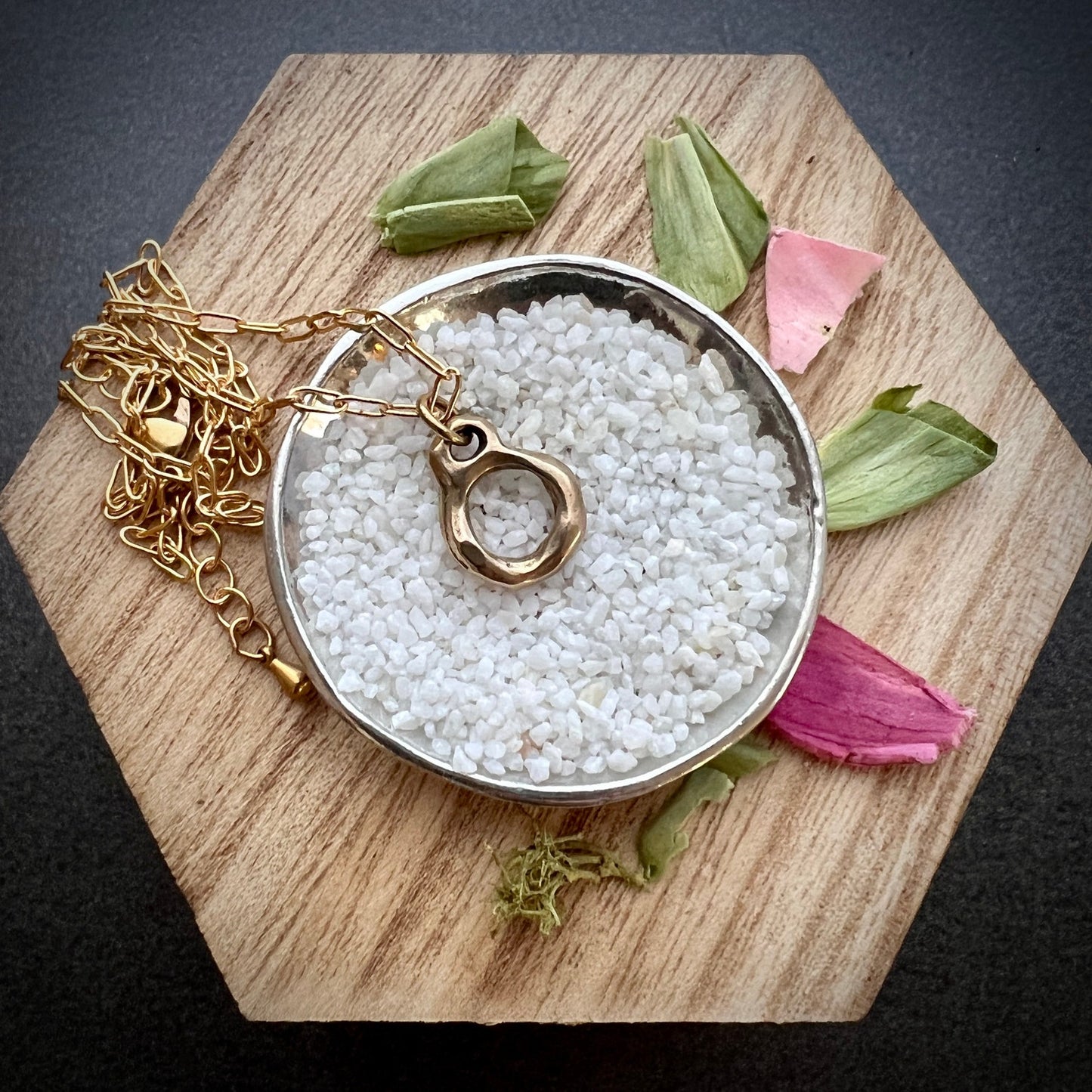 Small Gold Eternity Circle Necklace, Abstract, Organic Minimal Unity Brass Jewelry, Women's Girl Necklace, 15, 16, 17 inch, GBR-004