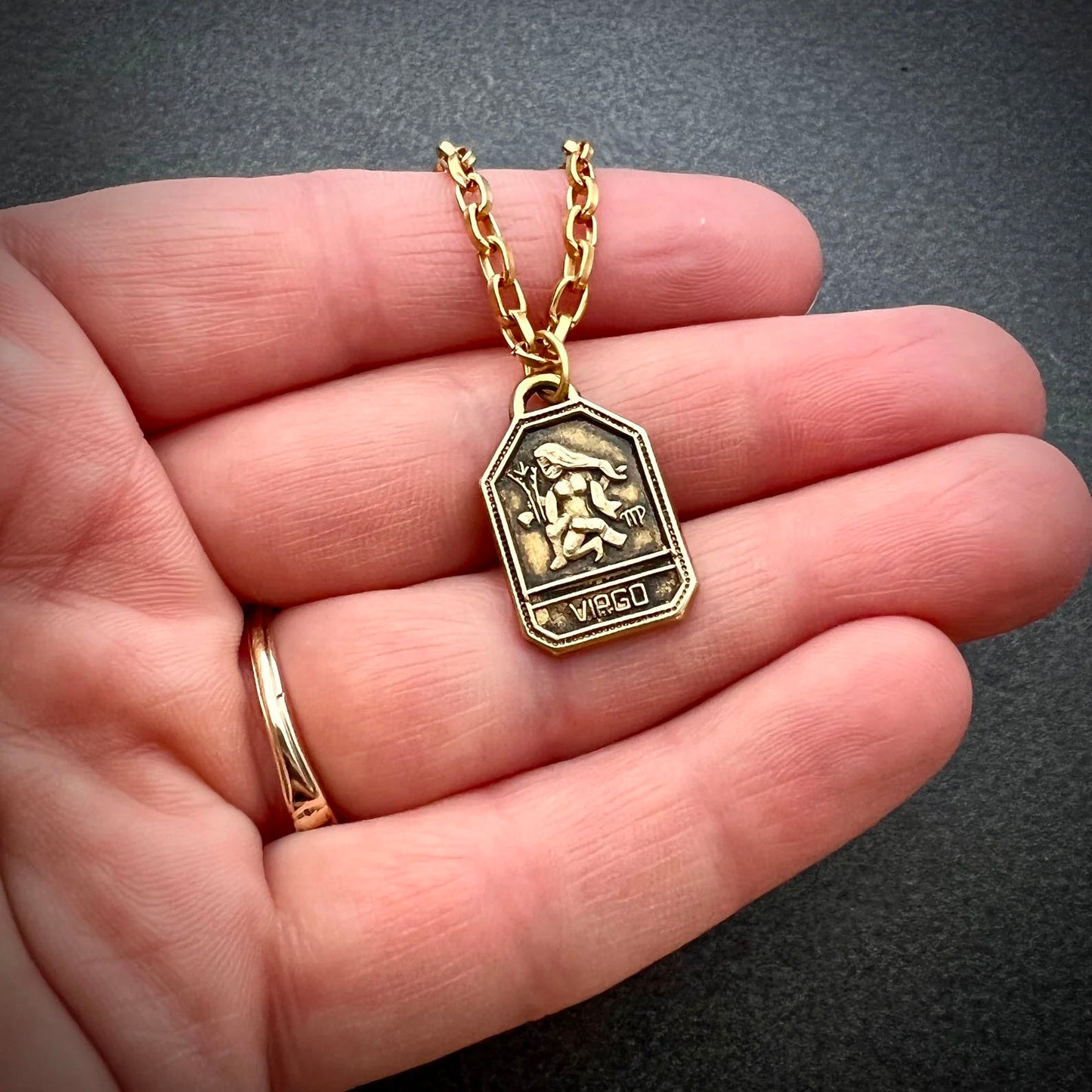 Gold Zodiac Women's Necklace, 16, 17, 18 inch, Astrology Celestial Brass Jewelry, Johnny Girl, GBR-0005