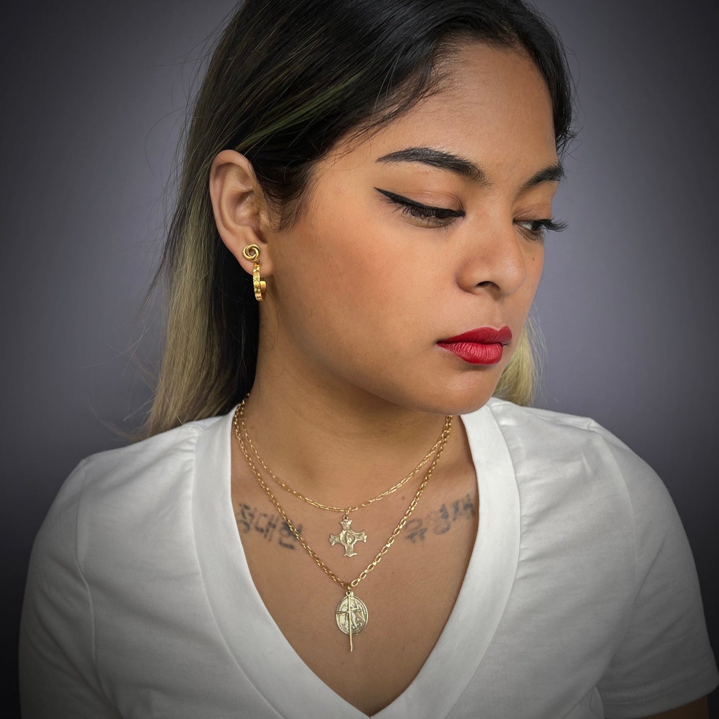 Small Gold Cross Necklace, Minimal Brass Jewelry, St. Anne, Women's Girl's Catholic Necklace, 15, 16, 17 inch, GBR-006