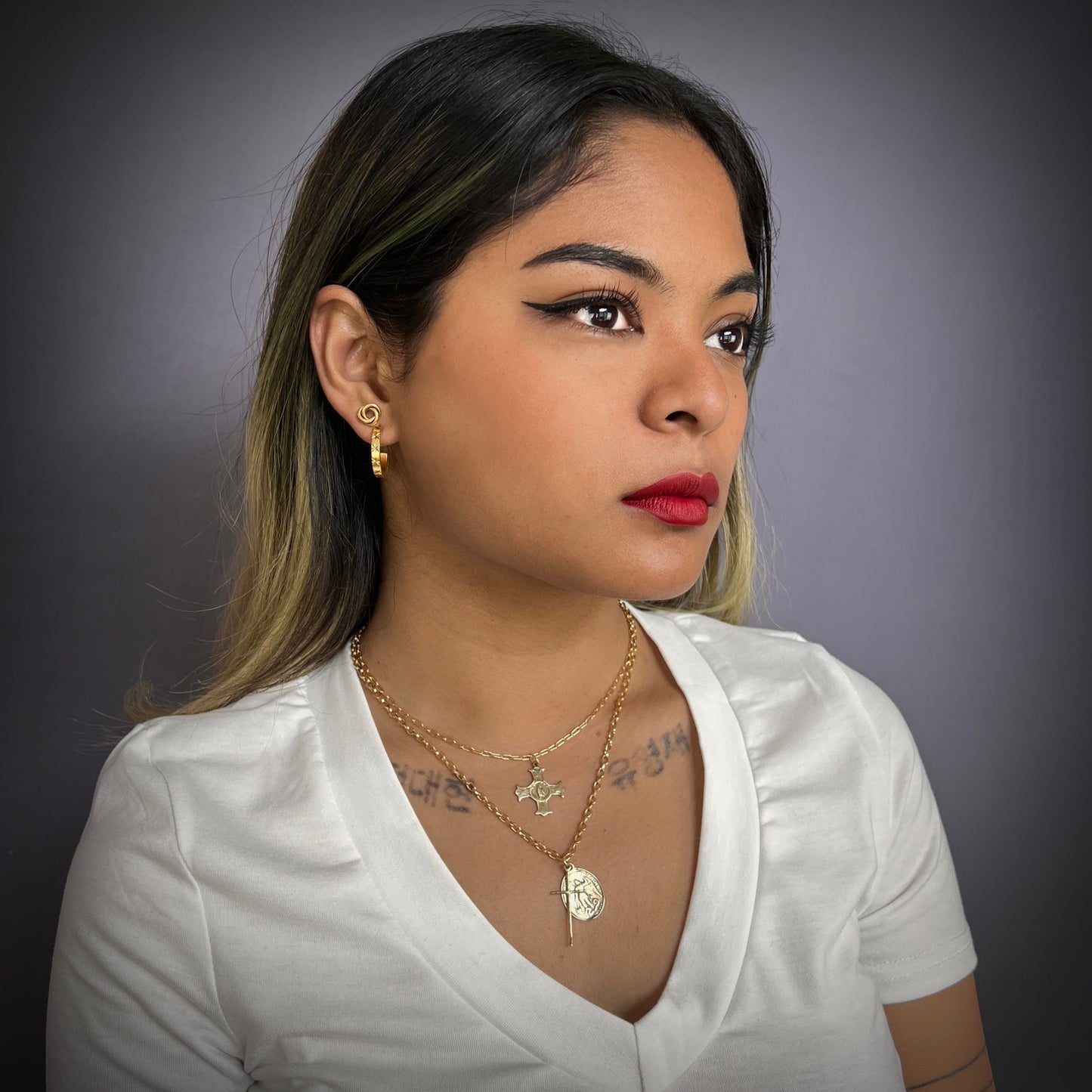 St. Michael and Cross Gold Necklace, Minimal Brass Jewelry, Women's 16, 17, 18 inch, JohnnyGirl, GBR-007