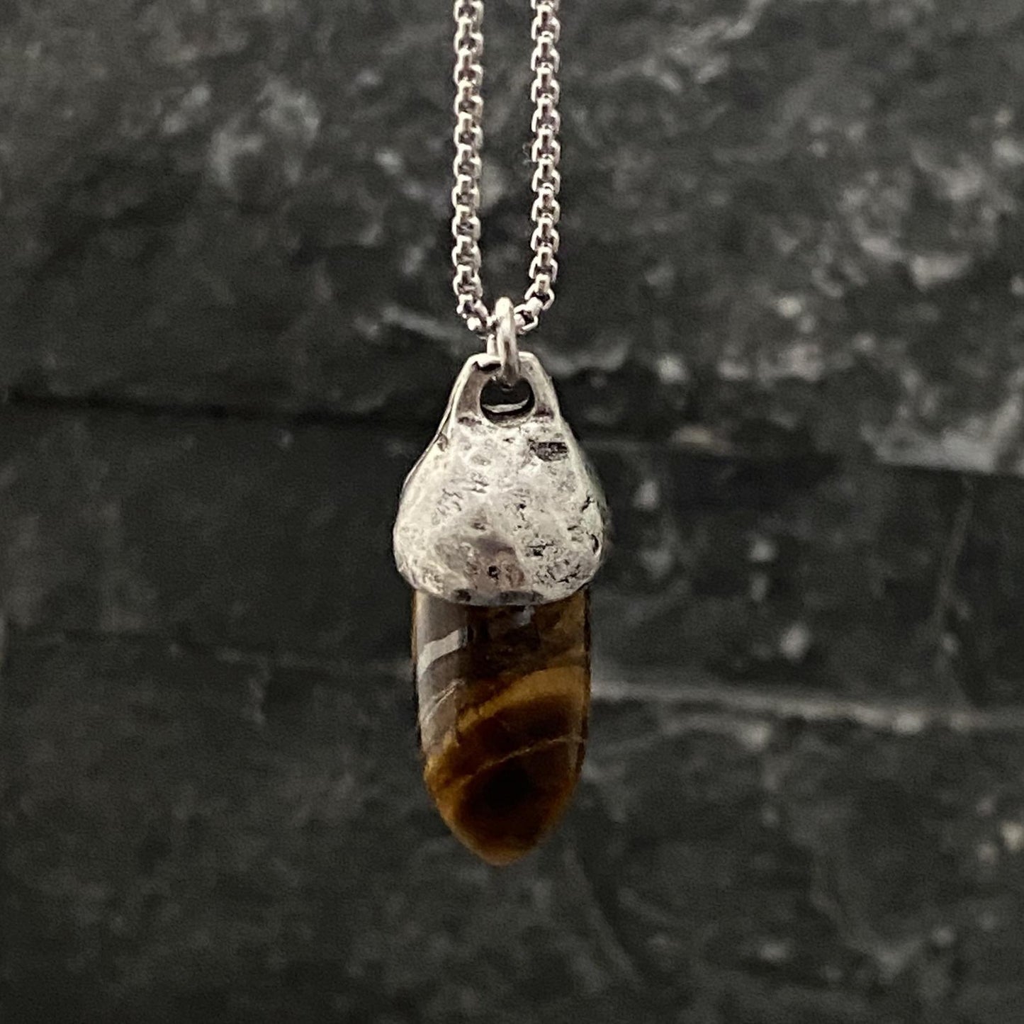 Men's Tiger Eye Necklace, Unisex Gemstone, Stone Protection Pendant, Stainless Steel, Boyfriend Gift, GS-001