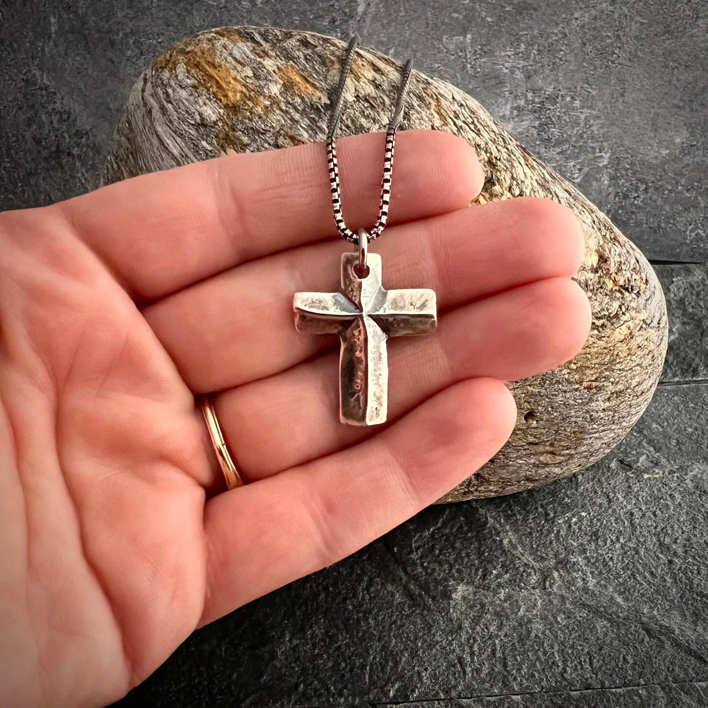 Sterling Silver Men's and Women's Cross Necklace, Simple Block Cross, Unisex Jewelry, SS-021