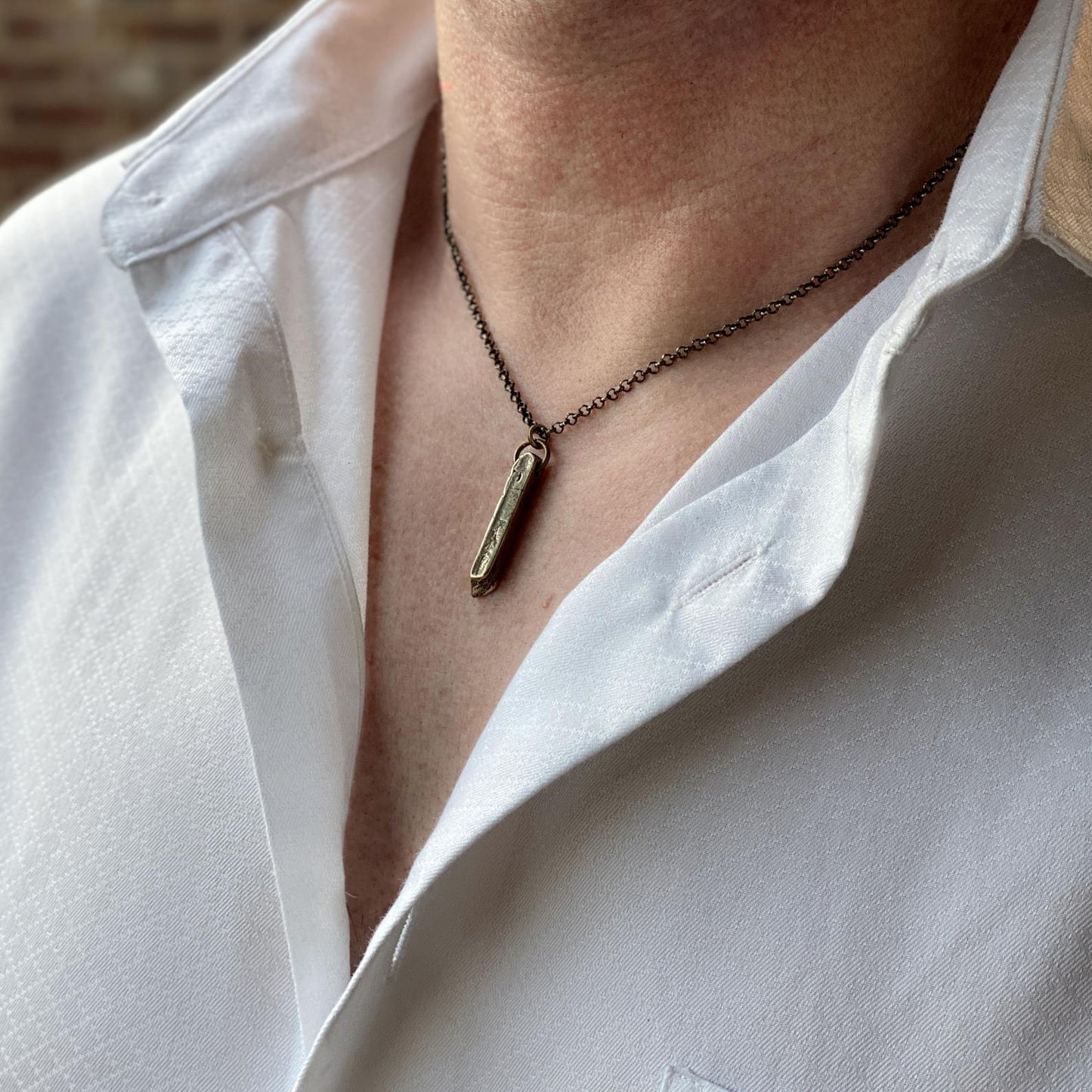 Organic Bronze Bar Modernist Necklace, Antiqued Brass Geometric Abstract Unisex Jewelry, 20 or 24 Inch Chain, BR-049