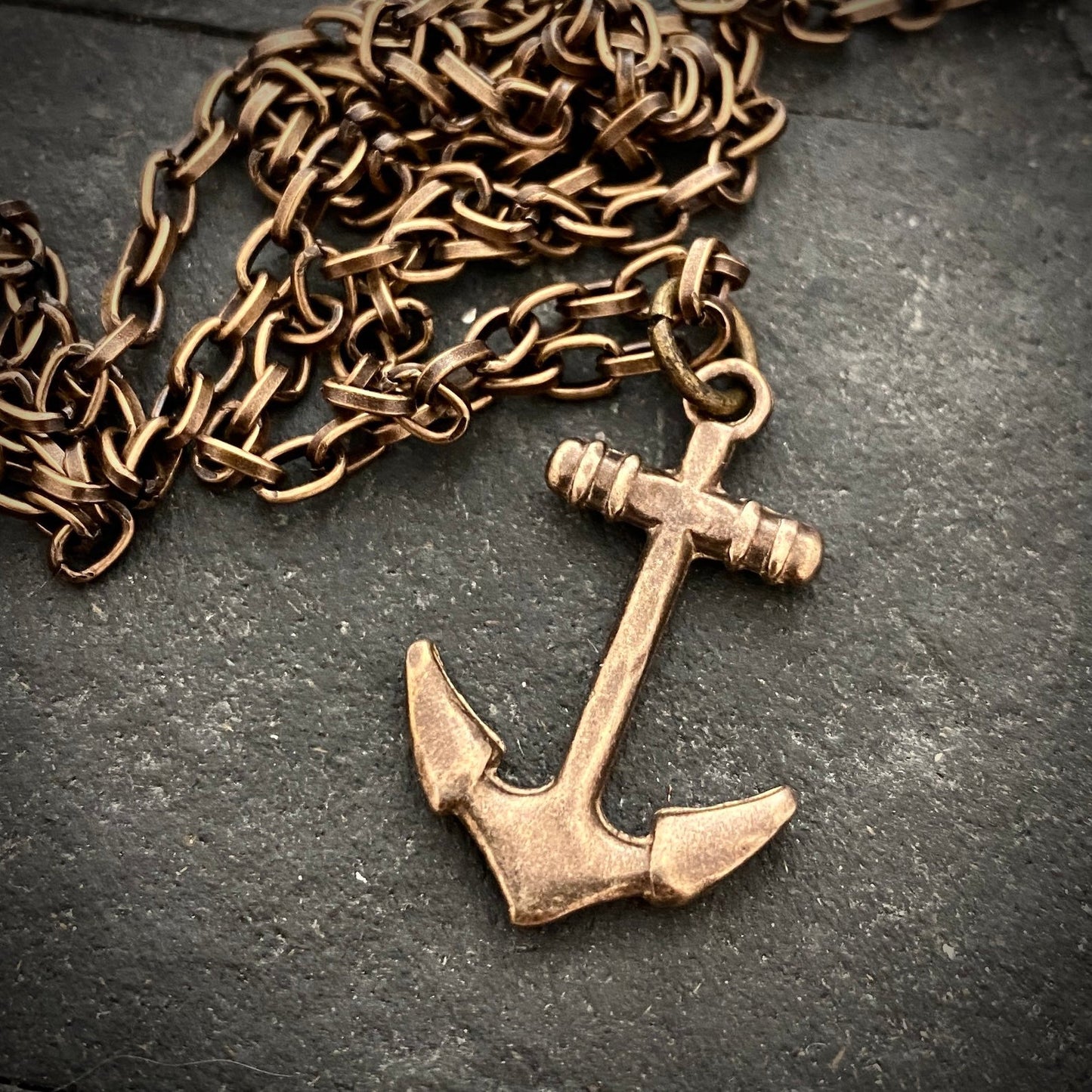 Nautical Anchor Necklace, Brass and Bronze Men's Unisex Ship Sea Boating Jewelry, 20 or 24 Inch Chain, BR-061