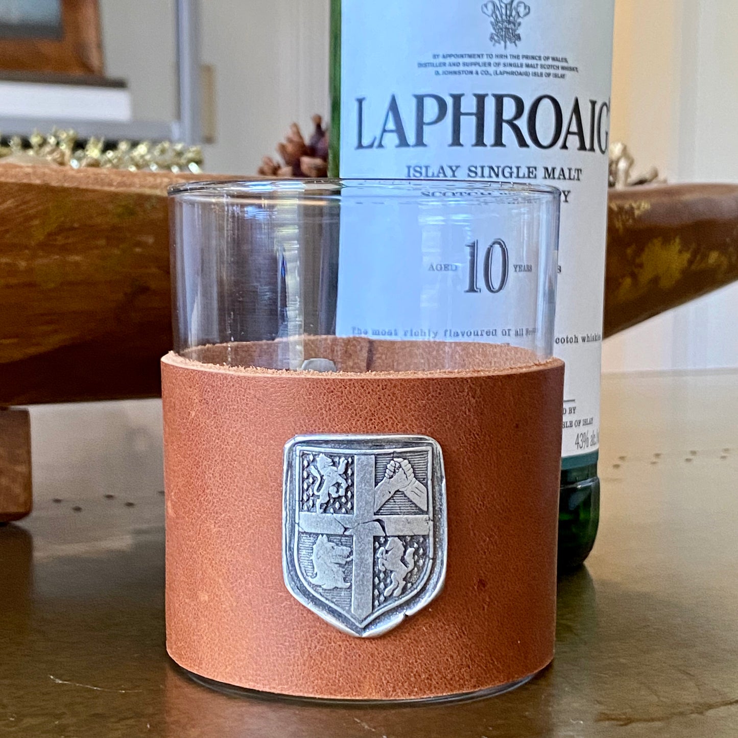 NEW - Custom Scotch Whiskey Glass, Brotherhood seal, Highball Leather Wrap, fraternity, Gift, Scotch Glasses, Scotch, Bourbon Glass, BW-011