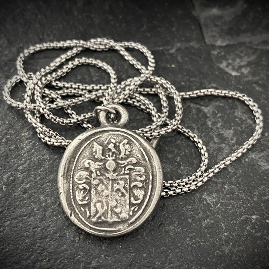 Men's necklace with a wax seal charm, stamped from original antique seal , 20 or 24 inch necklace ST-008