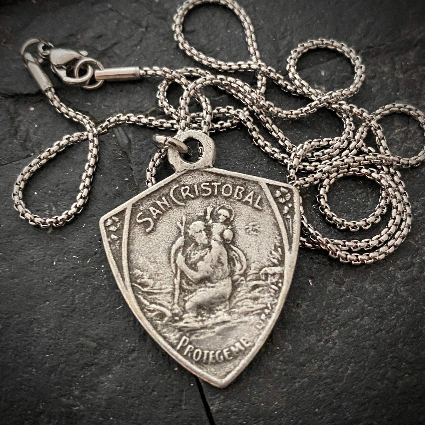 Men's St. Christopher Medal Necklace, Unisex Jewelry, Chain length in 20 or 24 inches, ST-031