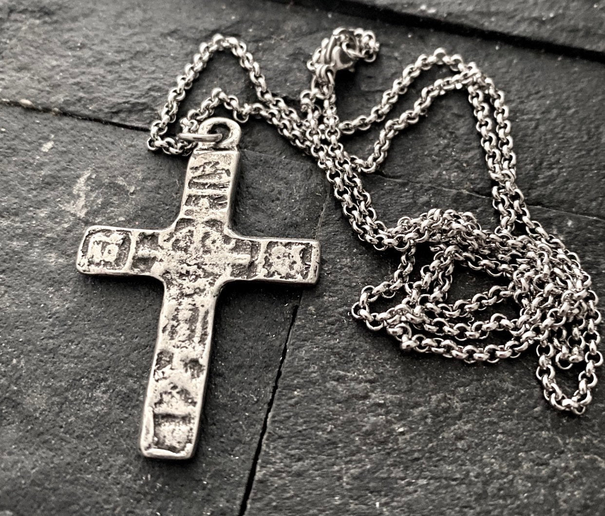 medieval cross silver mens cross necklace