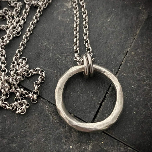 Men's Necklace, Antiqued Hammered Eternity Ring, Unisex Jewelry, Men's Fashion, Available in 20 or 24 Inch Chain, ST-012