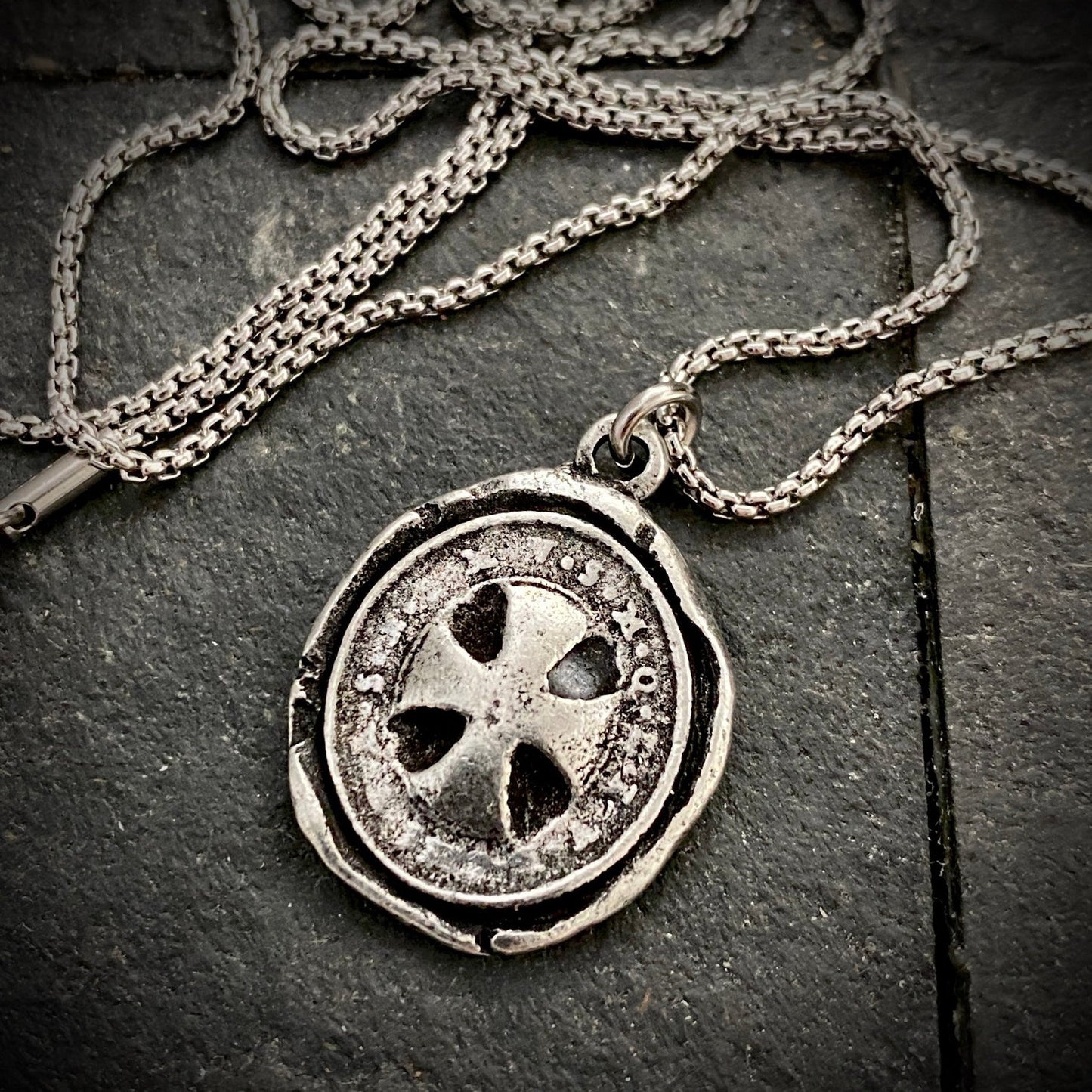 Men's Necklace with Wax Seal Crosss, Unisex Jewelry, Chain length in 20 or 24 inches ST-035