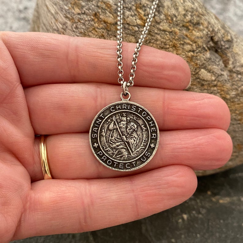 Men's Necklace St. Christopher - Protection, Unisex Necklace, 20 or 24 inch Stainless Steel Necklace ST-037