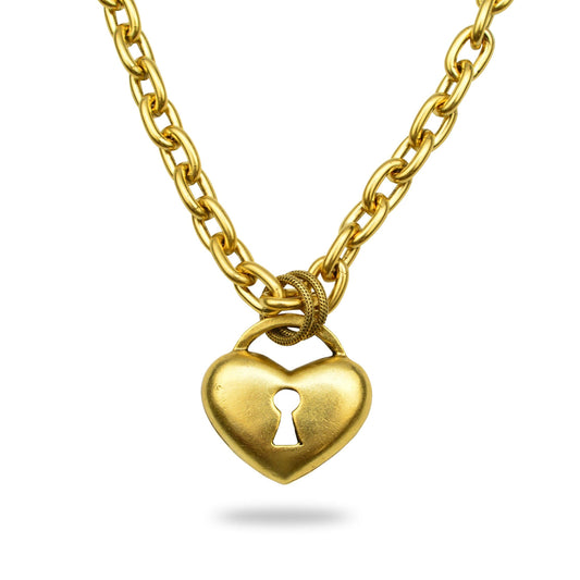 Love Necklace Heart, Key Lock Heart, Gold Necklace