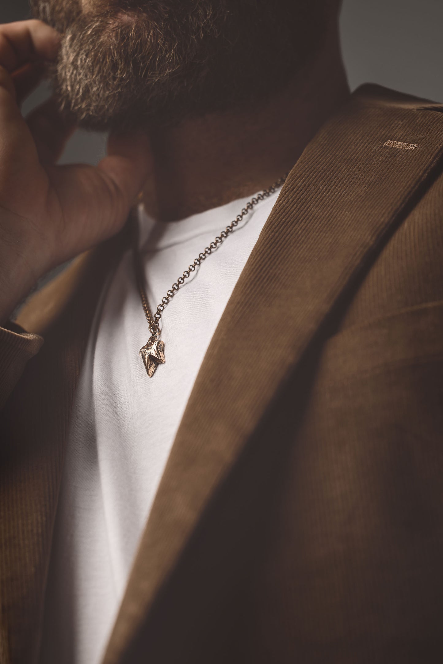 hand-formed bronze lightning bolt necklace