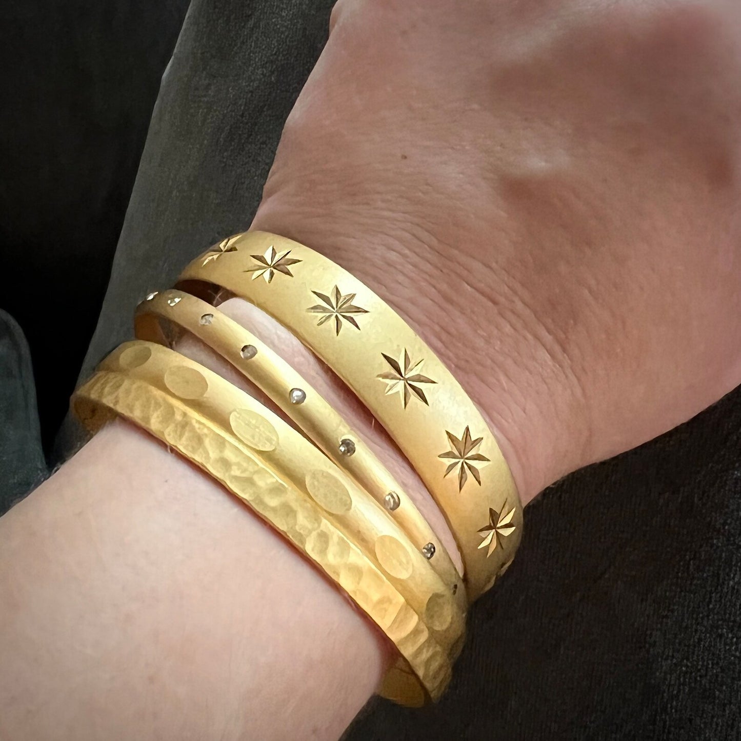 Double Bangle, Gold Textured Bracelet Set, JohnnyGirl Jewelry, B-0001