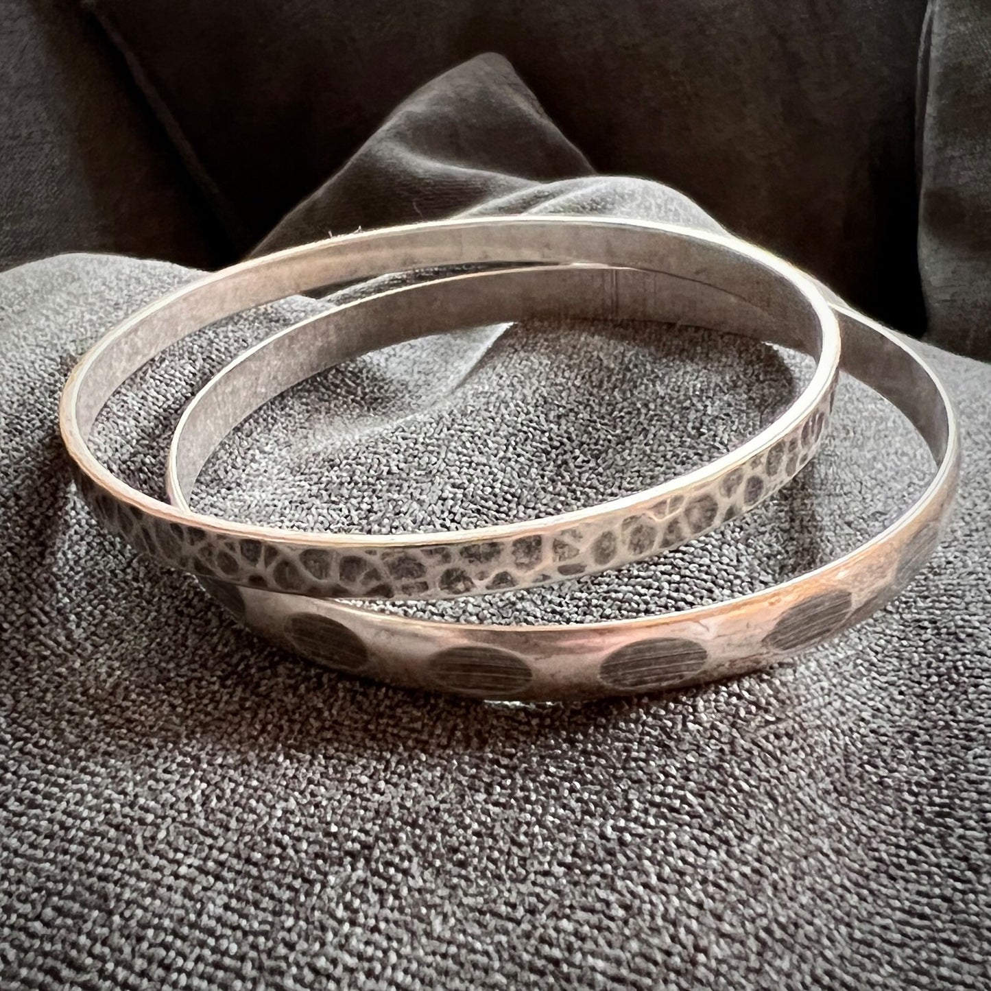Double Bangle, Silver Textured Bracelet Set, JohnnyGirl Jewelry