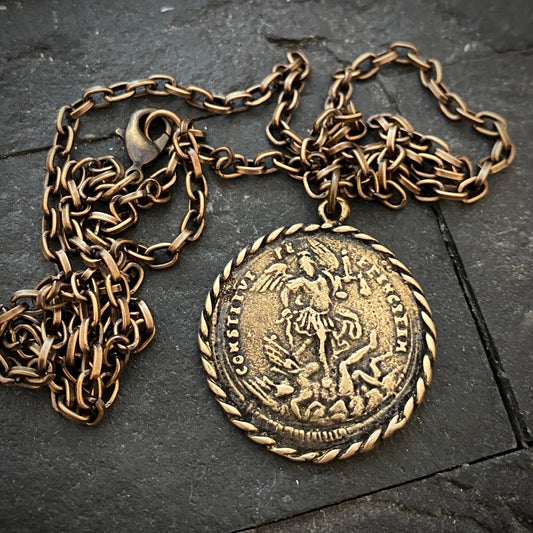 Men's Archangel St. Michael, Antiqued Brass and Bronze Unisex Jewelry, 20 or 24 Inch Chain, BR-057