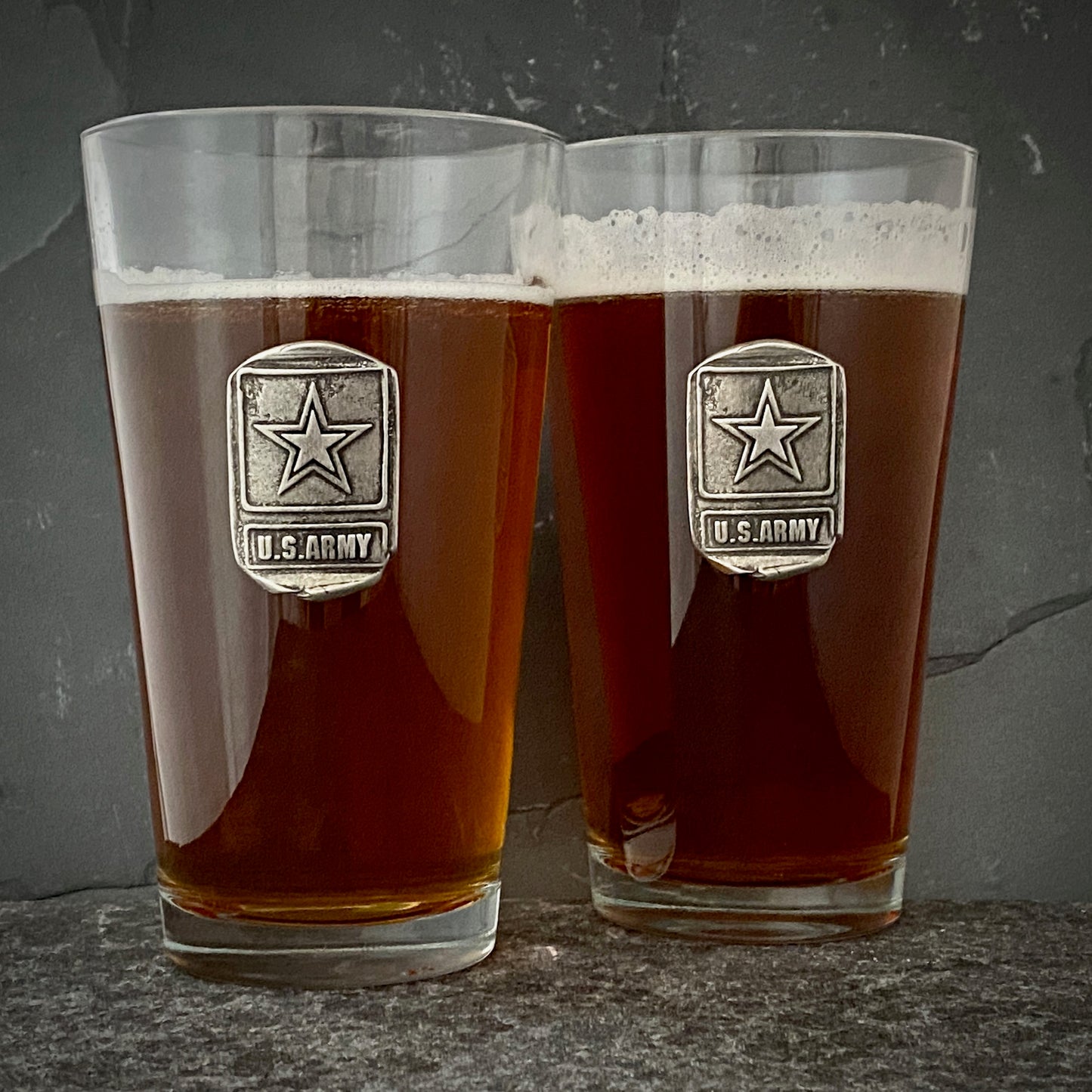 Custom Set of U.S. Army Beer Glasses, Military Emblem, Army, American Pint Beer Glasses BW-014