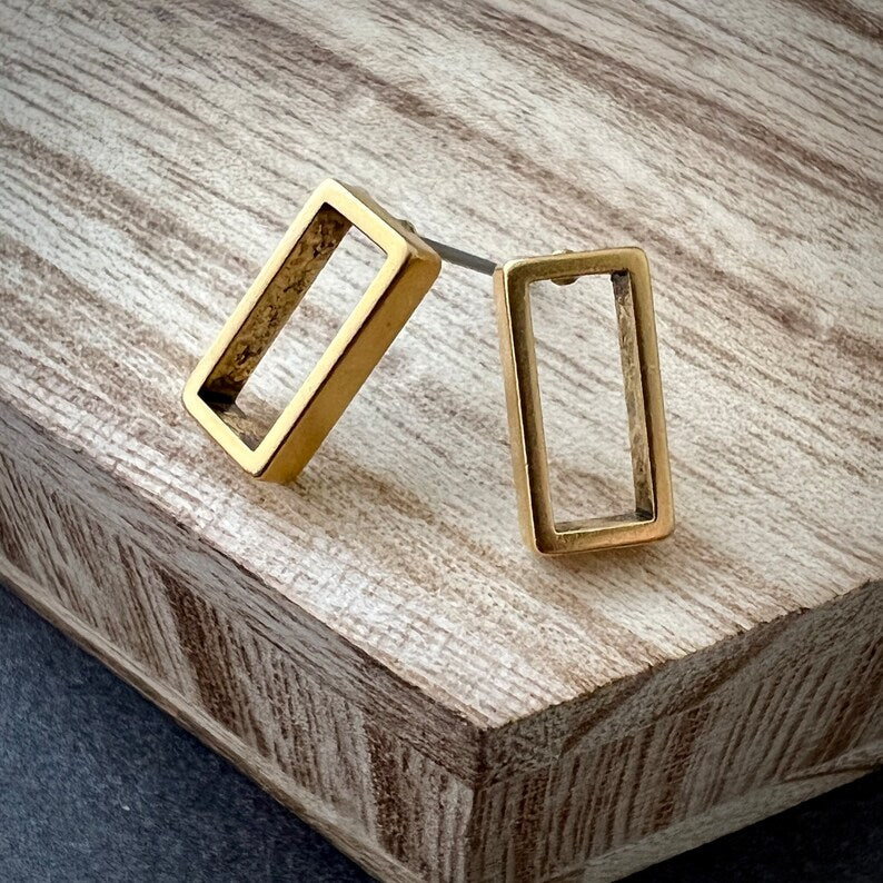 Gold Rectangle Post Earrings, Small Studs, Simple Everyday Minimalist Jewelry, JohnnyGirl