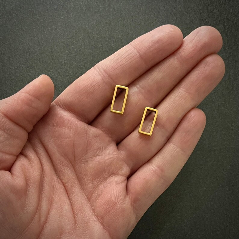 Gold Rectangle Post Earrings, Small Studs, Simple Everyday Minimalist Jewelry, JohnnyGirl