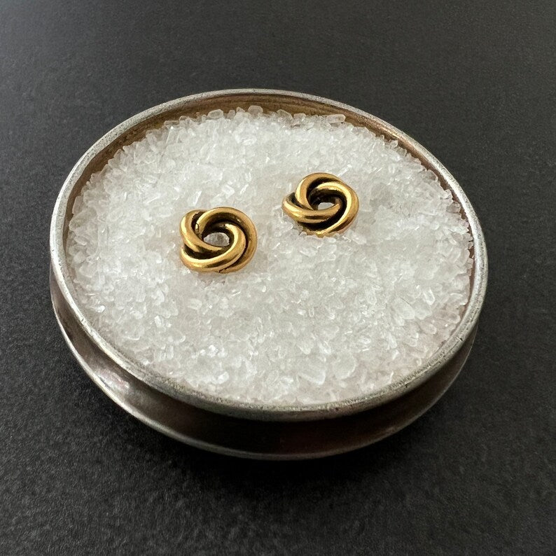 Antiqued Gold Knot Post Earrings, Small Studs, Celtic Love Knot, Simple Everyday Minimalist Jewelry, JohnnyGirl