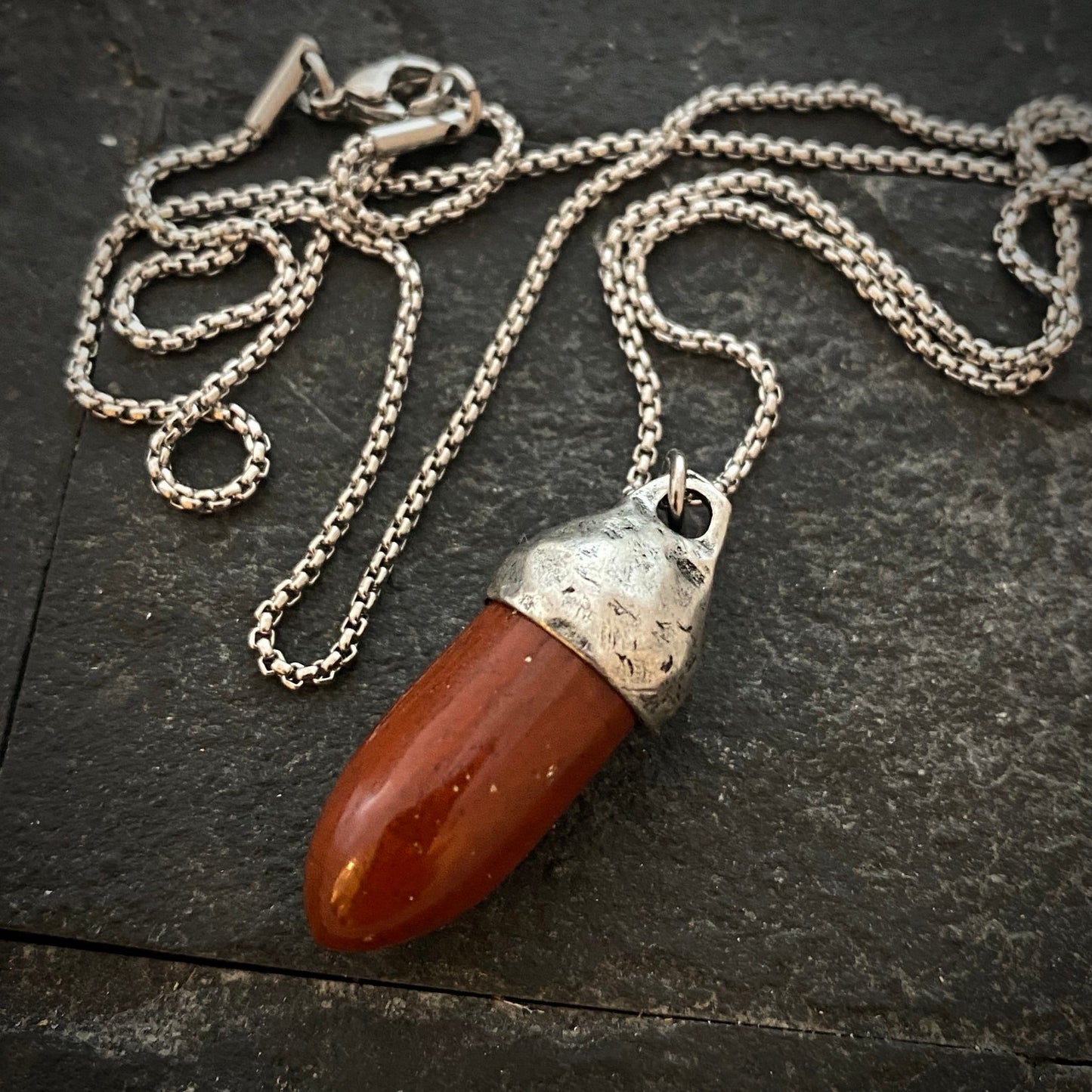 Men's Courage Necklace, Red Jasper, Unisex Gemstone, Stone Protection Pendant, Stainless Steel, Boyfriend Gift, GS-003