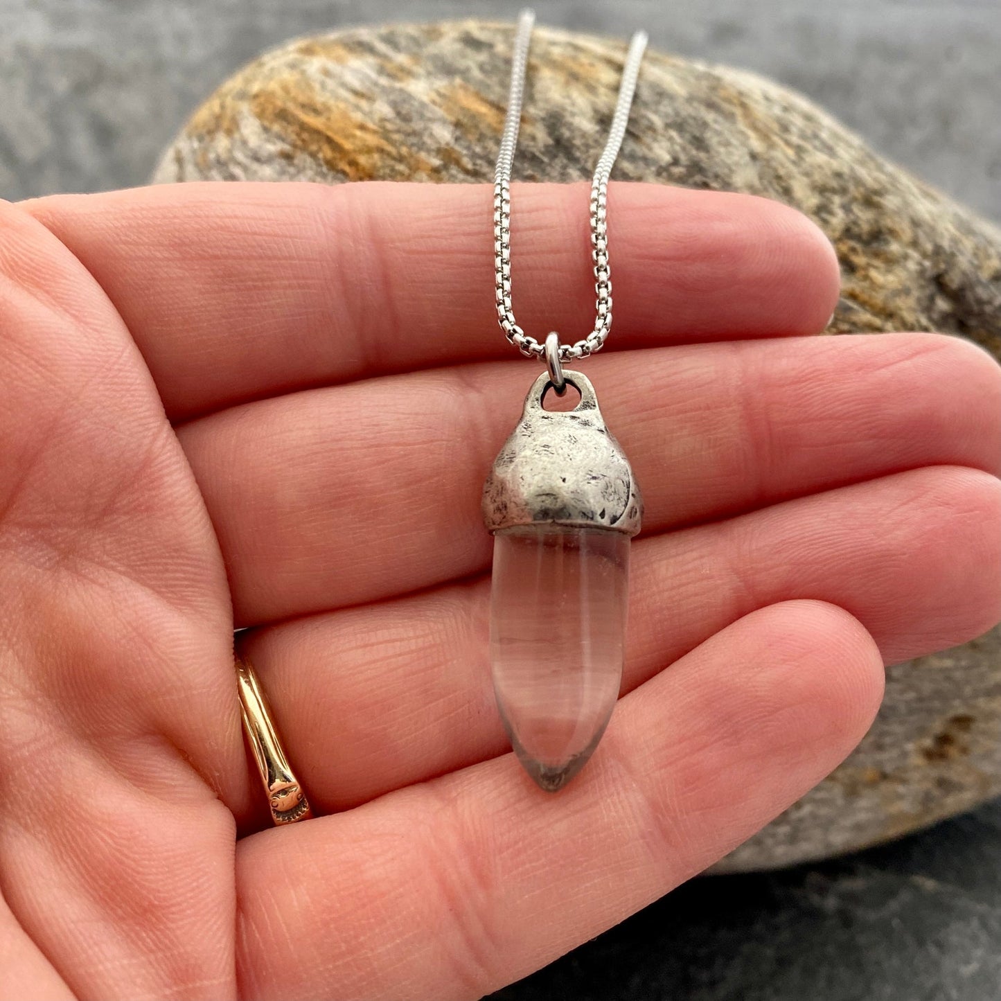 Men's Purity and Energy Necklace, Clear Crystal, Unisex Gemstone, Stone Protection Pendant, Stainless Steel, Men's Boyfriend Gift, GS-004