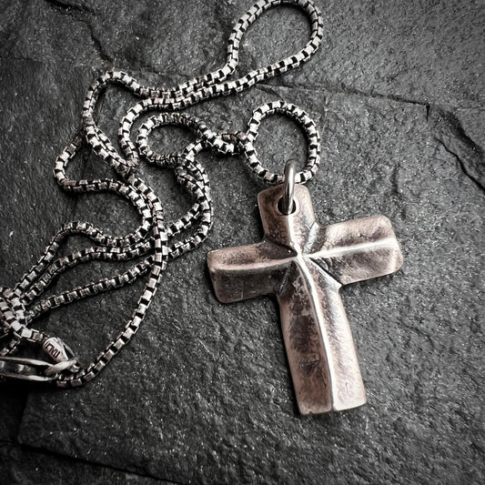 Sterling Silver Men's and Women's Cross Necklace, Simple Block Cross, Unisex Jewelry, SS-021